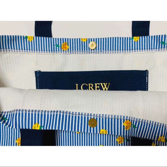 J. Crew LEMON STRIPES Everyday Canvas Tote Bag - Picture 6 of 7